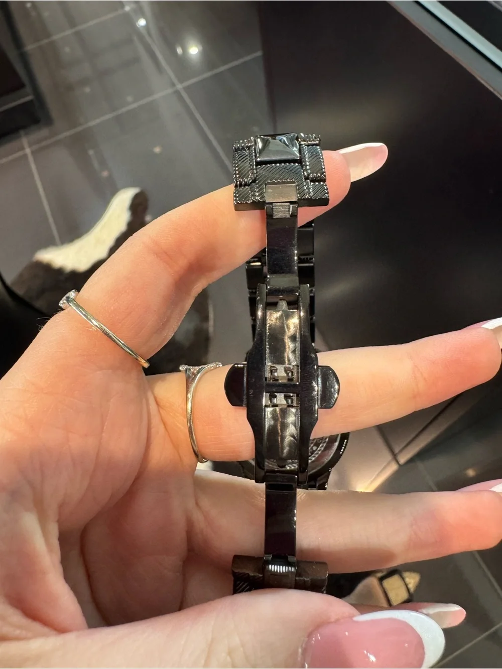 New Judith Ripka Black Stainless Steel & Ceramic Studded Link Watch